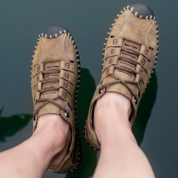 

sandals summer casual mens sneakers high qulity men fashion flat shoes beach walking letaher water plus size 48 footwear tenis, Black