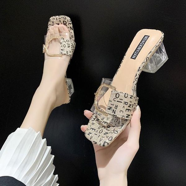 

slippers summer fashion 2021 organza net letter buckle open-toed sandals and women flat-bottomed lazy flip-flops, Black