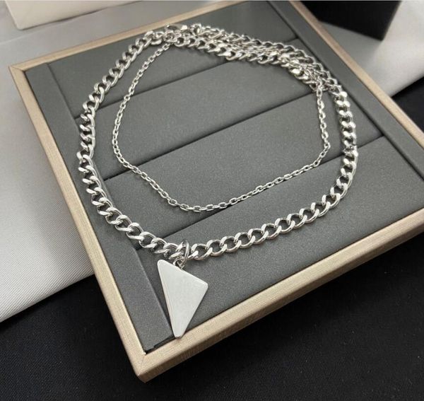 

2021 european and american double layer triangle letter necklace enamel clavicle chain female fast delivery, Silver