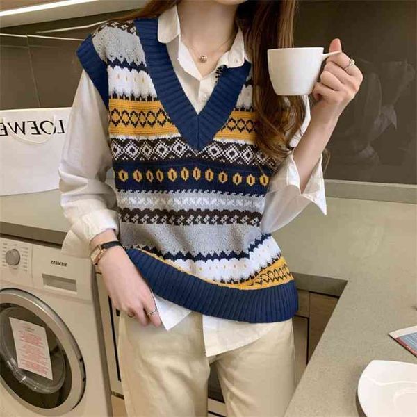 

pullover basic v-neck solid autumn winter sweater women female knitted sweater slim sleeveless badycon 210427, White;black