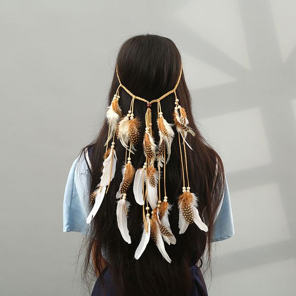 

souvenirs pendant 2021 inlaid pearl hair feather band korean velvet woven hoop indian national style headdress