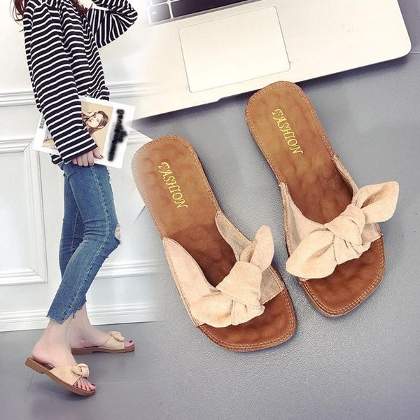 

slippers linen fresh ladies summer bohemia bowknot female slip on beach shoes women flax non-slip casual slipper, Black