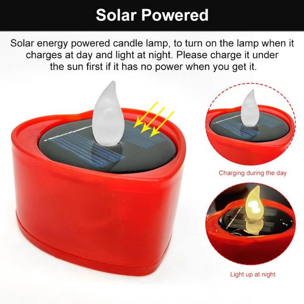 

6pcs emergency led candles heart shaped home decor flameless garden solar tea lights outdoor camping battery operated waterproof