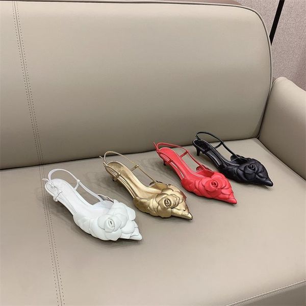 

big flower women sandals med heels mordern shoes genuine leather zapatillas mujer pointy buty damskie 2021 est dress, Black