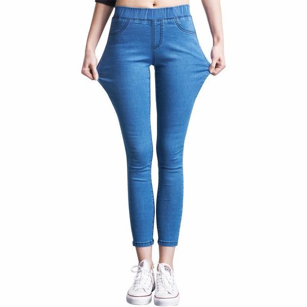 

casual jeans high waist womens pants slim plus size elastic denim trousers for woman black blue 110kg, Black;white