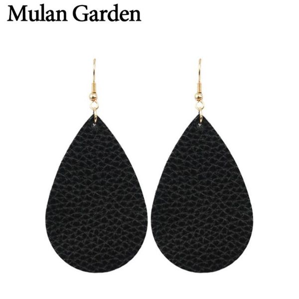 

m&g teardrop black real leather earrings women water drop dangle fashion jewelry modern accessories minimalist & chandelier, Silver