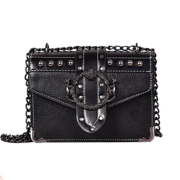 

waist bags gothic rivet lock chain shoulder crossbody pu leather women designer square flip bag ladies vintage armpit handbags