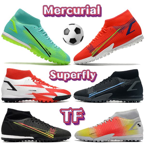 

men soccer shoes mercurial superfly 8 academy tf football cleats bright crimson black cyber safari volt cr7 chile red lime glow designer boo