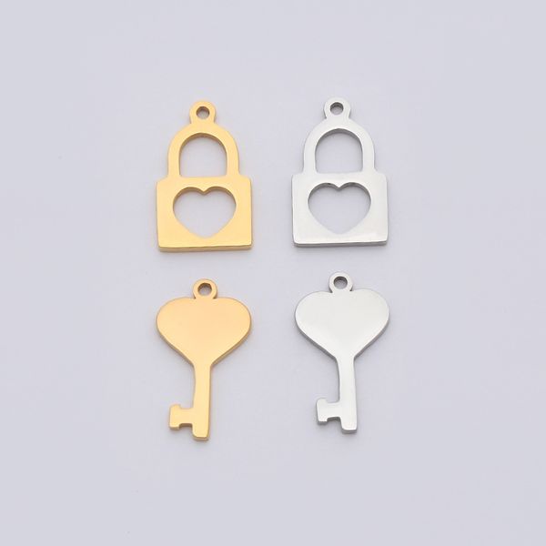 

diy jewelry key combination pendant couple love lock pendant stainless steel clothing accessories, Slivery;golden