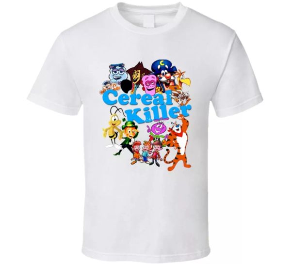 

cereal killer funny breakfast characters fan t shirt, White;black