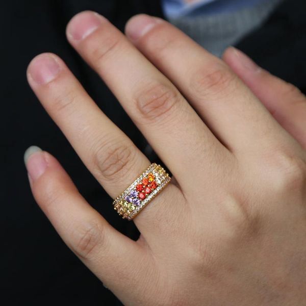 

wedding rings 2021 arrived gold filled pave colorful cubic zirconia cz engagement ring double rainbow crystal fina jewelry, Slivery;golden
