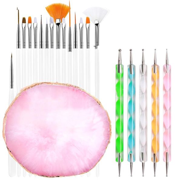 

15pcs professional nail art brush 5pcs dotting pens mixing palette tools kits