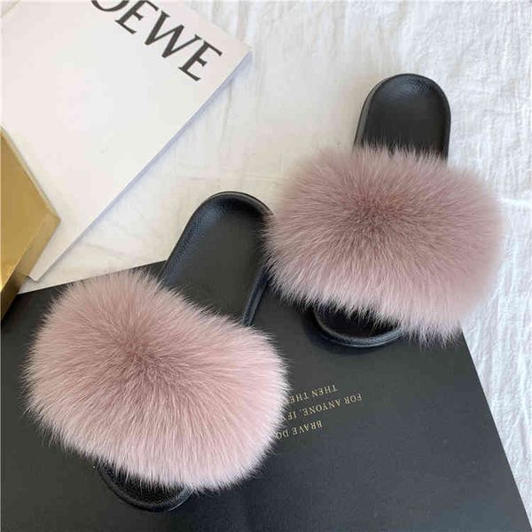

luxury style women fur flat slides real brand fur slippers, Black