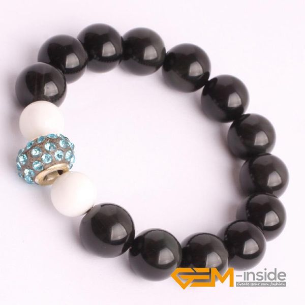 

charm bracelets 10mm black obsidian stone bracelet natural diy jewelry guardian for libra, Golden;silver