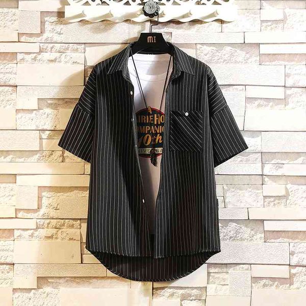 

brand summer black men's beach shirt fashion short sleeve loose casual plus oversize -4xl 5xl hawaiian 210721, White;black