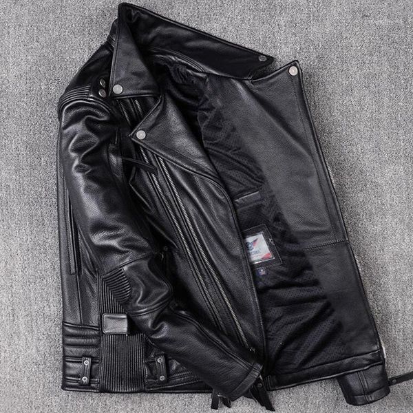 

men's leather & faux 2021 black motorcycle style genuine jacket men plus size 4xl real thick cowhide autumn slim fit natural biker&#039