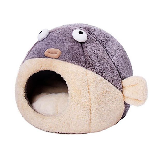 

pet cat bed indoor kitten pufferfish style nest house warm small for cats dog short plush cave cute sleeping mats kennels & pens