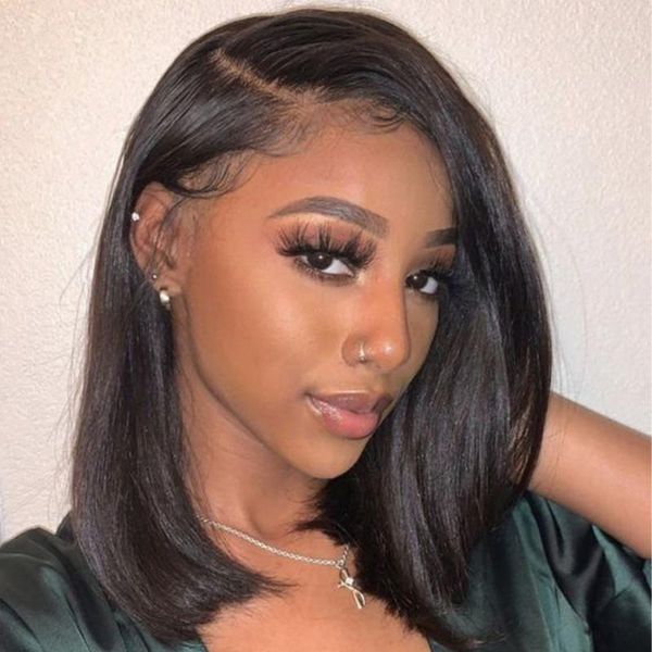 

bob wig lace short human hair wigs peruvian straight for black wome 4x4 closure natural color remy1, Black;brown