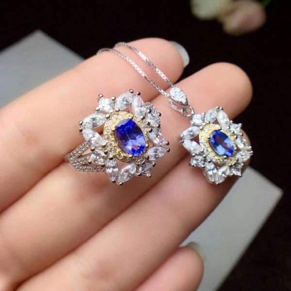 

bracelet, earrings & necklace shilovem 925 silver sterling natural tanzanite pendants rings trendy fine jewelry women 4*6mm gift party plant, Black