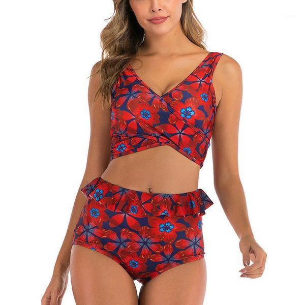 

woman plus size swimwear high waist s-2xl bikini big women bathing suits floral vintage female bather swimsuits women's, White;black