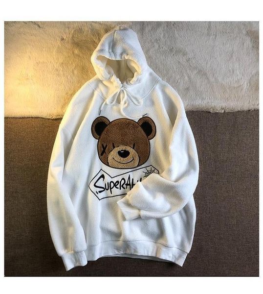 

women's hoodies & sweatshirts womens sweatshirt women street loose lamb velvet plus thick super fire wild embroidery bear sweater, Black