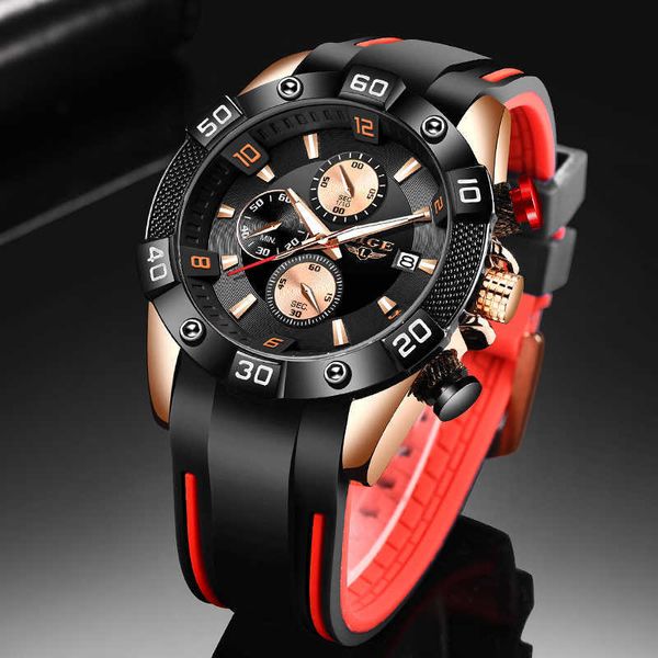 

fashion silicone strap mens watches lige brand luxury wrist watch men quartz clock waterproof chronograph relogio masculino 210527, Slivery;brown