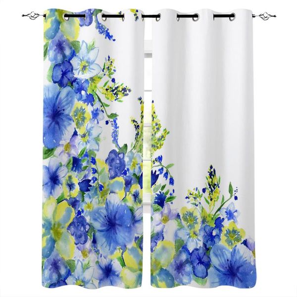 

blue flowers watercolor painting window curtain bedroom bay blackout curtains modern living room floor & drapes