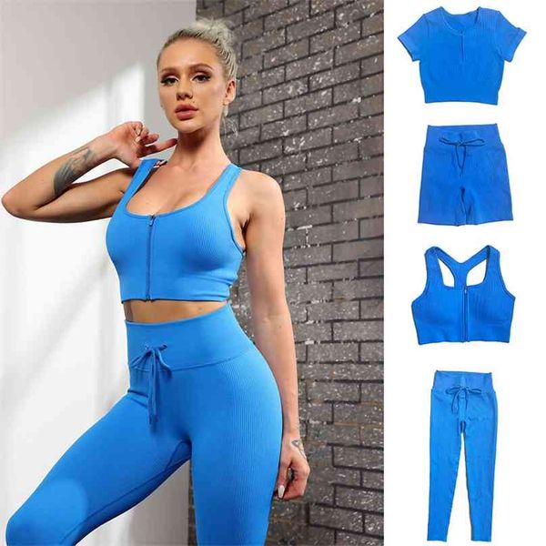 

2/4 pieces set yoga sets women sportswear workout clothes athletic sports gym legging seamless fitness bra crop suit 210802, Gray
