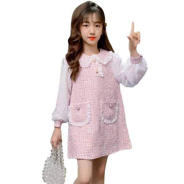 

girls dress plaid pattern for autumn patchwork kids es casual style costume 6 8 10 12 14 210528, Red;yellow