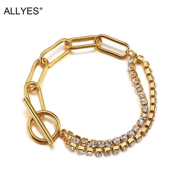 

gold color stainless steel claw chain bracelets for women simple rhinestone chains bracelet couple jewelry gifts charm, Golden;silver