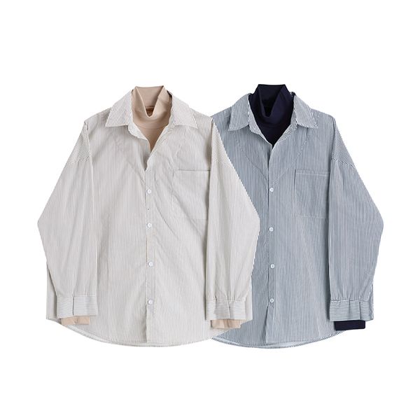 

women's blouses & shirts moda feminina retalhos outono listra falso de duas peÃ§as manga comprida camiseta solta camisa gola alta fundo, White