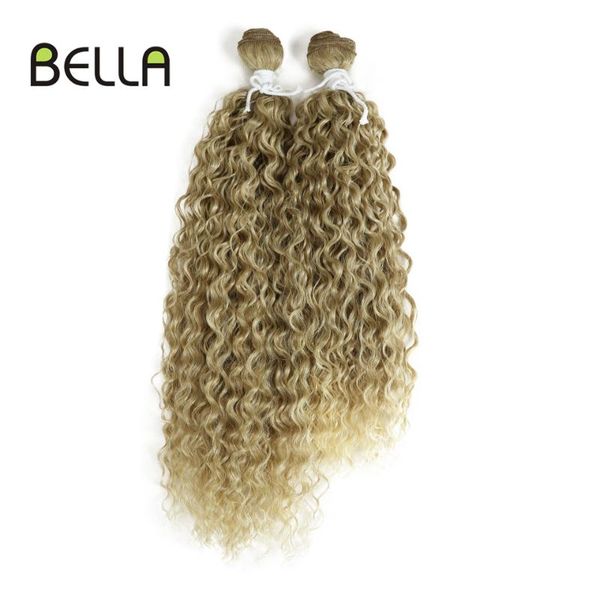 

human ponytails bella curly hair synthetic bundles afro curls weave extensions blonde silver grey ombre 2pcs/lot 18 22 inch heat resistant, Black