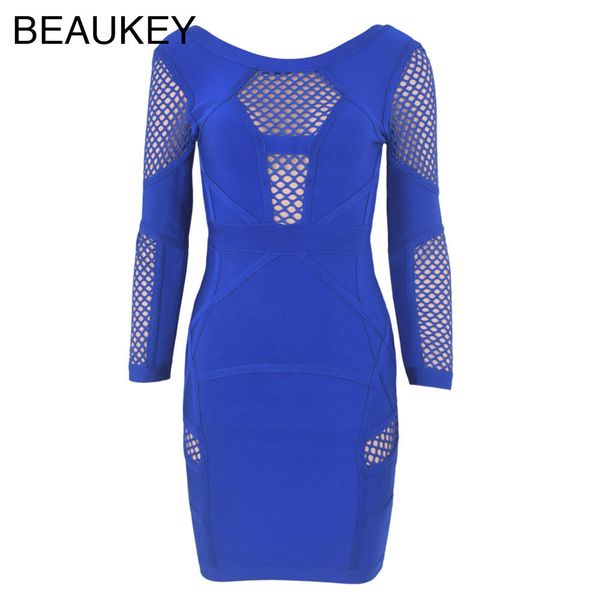 

long sleeve hollow out backless bodycon bandage dress blue nude yellow 210414, Black;gray