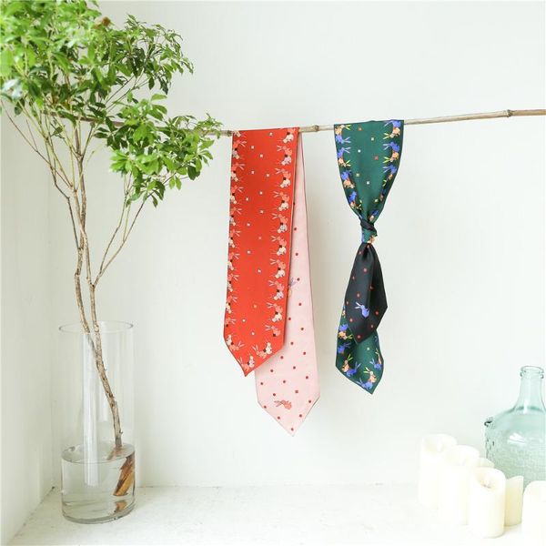 

scarves 14*120cm silk twill scarf ribbons mulberry small fashion all-match thin narrow strip double-sided double, Blue;gray