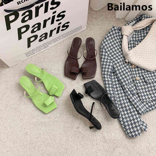 

slippers bailamos 2021 spring summen women sandals woman slip on slides shoes mid thin heels flip flop clip toe hollow pa 73sl, Black