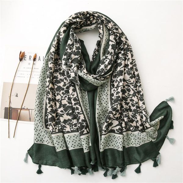 

scarves 2021 vintage luxury women scarf flower print hijab store shawls and wraps long tassel female foulard pashmina bandana, Blue;gray