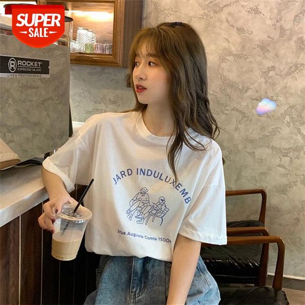 

new korean version of loose harajuku style printing net red white short-sleeved t-shirt female student trend #j377