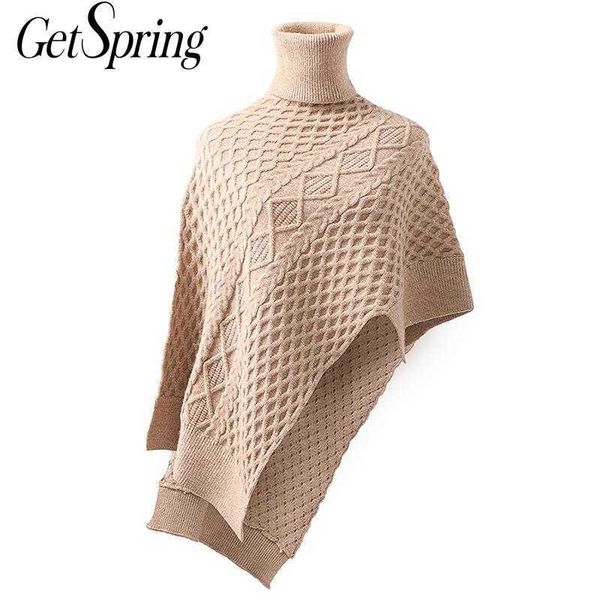 

getspring women sweater asymmetry turtleneck knit irregular vintage fashion short s pullovers 210601, White;black