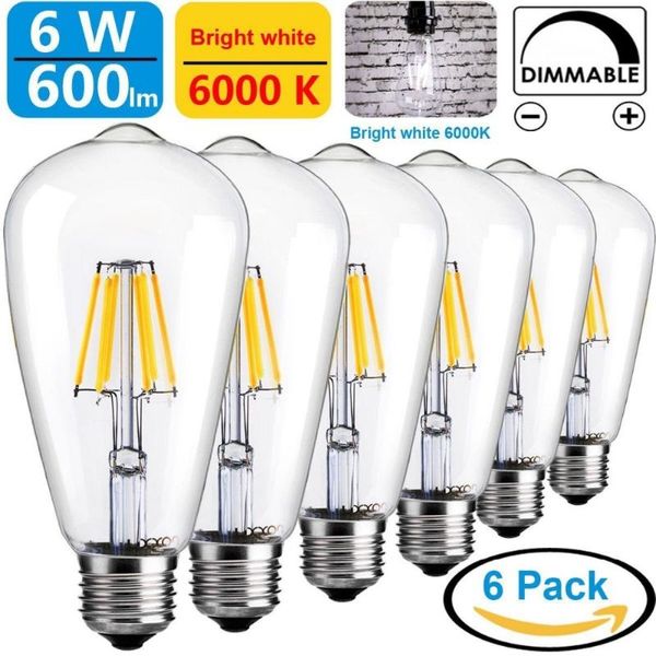 

bulbs 6pcs dimmable led vintage edison light 6w retro decorative farmhouse bulb clear st64 antique e26 e27 110v 120v 220v