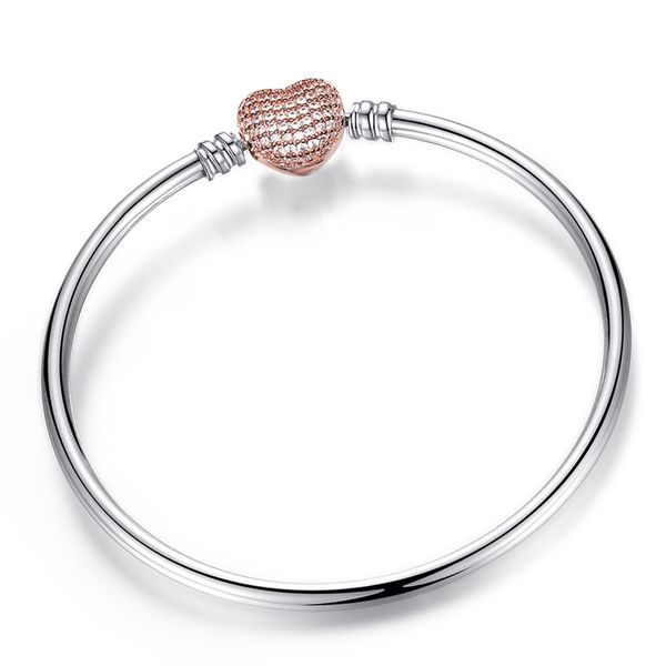 Pulseiras em branco de cobra pulseira com zircon desenhador de diamante redondo coração em forma de clasps apto estilo europeu grânulos de jóias fábrica direta atacado