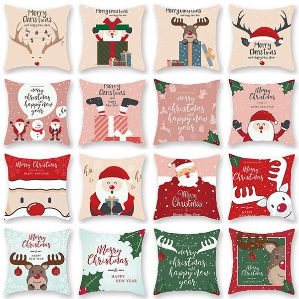 

cushion/decorative pillow merry christmas cushion cover santa claus elk decoration home 2021 ornaments peach skin diy year 2022