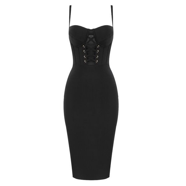 

summer women bandage dress bodycon elegant sleeveless vestidos evening party midi dresses ladies clothes 210515, Black;gray