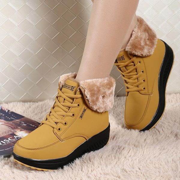

boots 2021 winter women warm snow fashion female cotton shoes fur ankle for lace up heel, Black