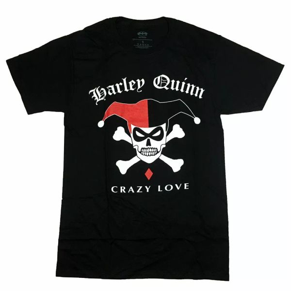 

dc comics t-shirt harley quinn crazy love men's tee, s to 3xl, White;black