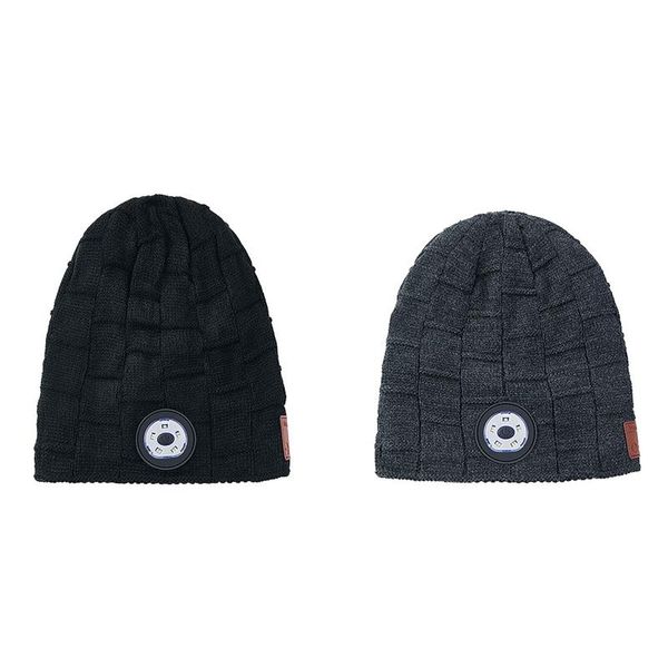 

cycling caps & masks wireless bluetooth led light hat usb rechargeable beanie warm knitted music cap with headset for running, Black