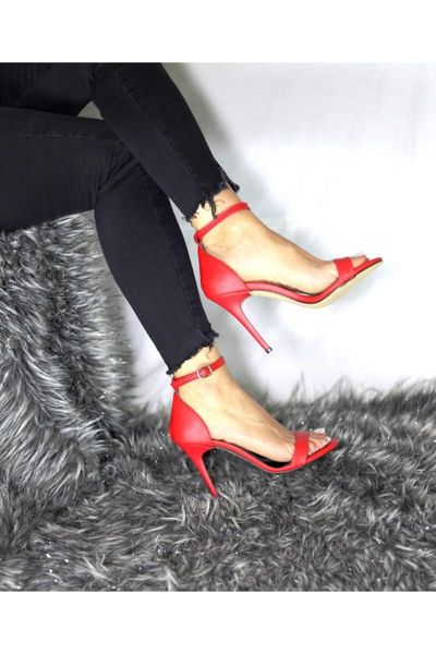 

sandals single band red matte leather high-heeled, Black