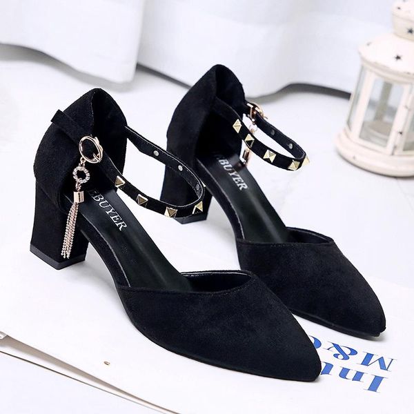 

sweet and elegant sandals with high heels chunky dress shoes, Black