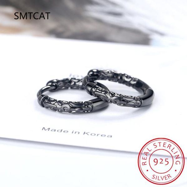 

hoop & huggie smtcat trendy pattern black gold earrings for women men jewelry 925 silver earring chic party accessories gifts, Golden;silver