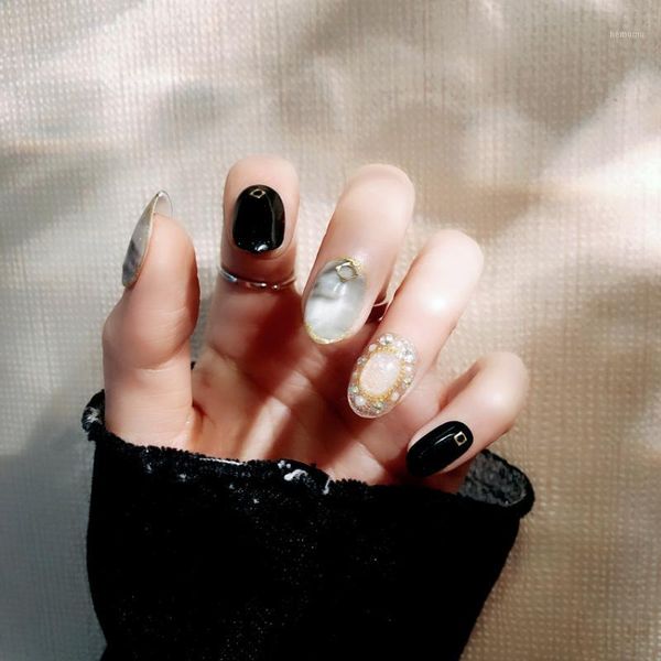 

24pcs/boxed press on false nails shimmer glitter diamond fake fingernails short size full cover with glue1, Red;gold