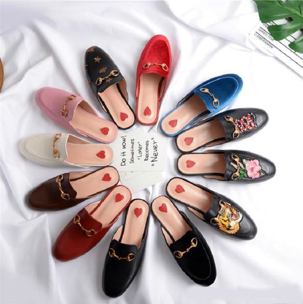 

designer slippers muller slipper genuine leather loafers fashion women princetown slippers ladies casual shoes, Black